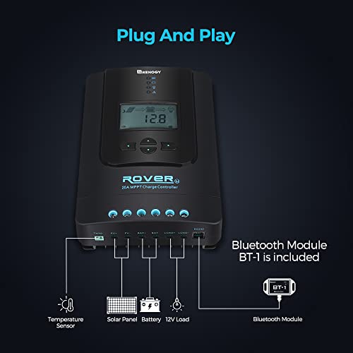 Renogy Rover 20A 12V/24V Auto Dc Input Mppt Solar Charge Controller Parameter Adjustable Lcd Display Solar Panel Regulator Fit For Gel Sealed Flooded And Lithium Battery, Rover 20A W/ Bluetooth #TOP7