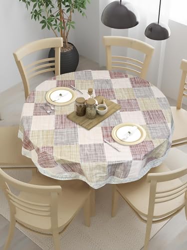 Image of Dakshya Industries PVC Waterproof Round Table Cover for 4 Seater Dining Table | 60 Inch Round Printed Table Cover | Spill Proof, Oil Resistant, Heat Resistant, Wipe Clean