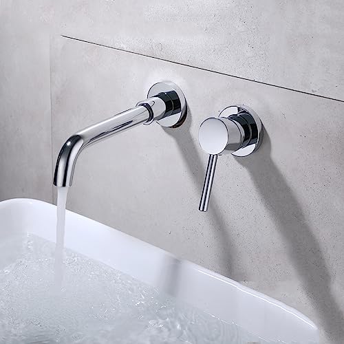 Robinet lavabo mural en laiton or chromé avec bec pivotant chic - 2