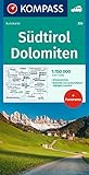 KOMPASS Autokarte Südtirol, Dolomiten 1:150.000: mit Panorama auf der Rückseite