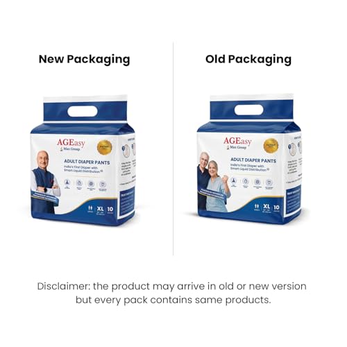 Image of AGEasy (Max Group) Adult Diapers | India's First Smart Liquid Distribution Pants | Gel-Lock Absorption | Up to 12-Hour Dryness | Anti-Sag | Invisible Fit | Odor Control | Unisex Fit (XL - Pack of 3)
