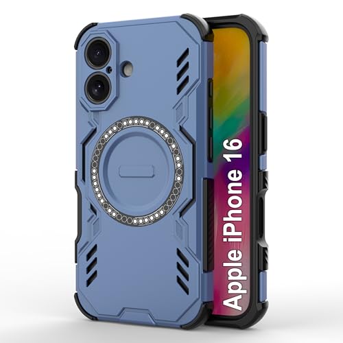 Image of amazon basics Back Case Cover for iPhone 16 | Magnetic Case with Built-in Metal Ring | Supports Mag-Safe Charger, Wallet & Car Mount | Shockproof Hybrid PC + TPU | Blue