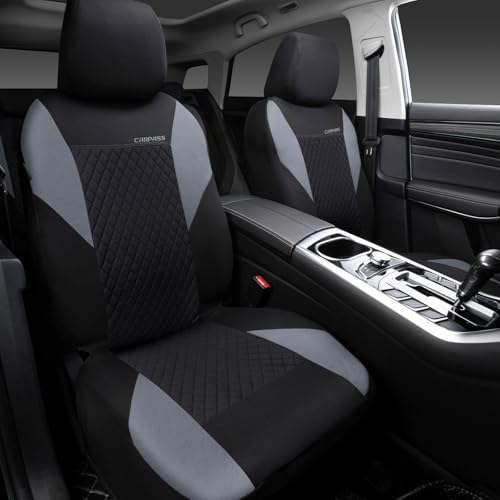 CAR PASS Ultrasonic Embossing Cloth Universal Seat Covers-Breathable Car Seat Cover with 5mm Composite Sponge Inside,Airbag Compatible,2zipper Bench for Sedan,SUV,Truck(Black and Gray,Full Set) by CAR PASS - Image 2