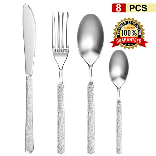 Silverware Flatware Tableware Cutlery Set Service for 2, Dishwasher Safe,8-Piece