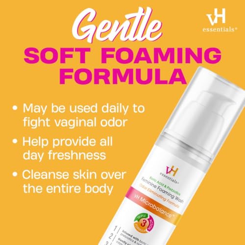 Image of vH essentials Feminine Foaming Wash with Boric Acid and Prebiotics, Odor Eliminating pH-Balanced Daily Cleanser with Lavender and Chamomile, 5 fl oz (Pack of 2)
