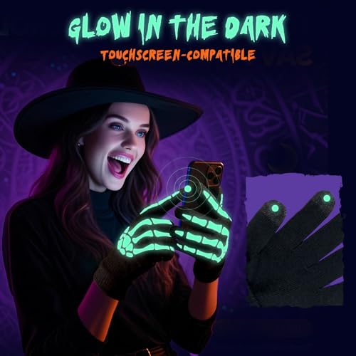 CROSSFINGERS Skeleton Gloves Glow in the Dark Touchscreen Warm 2 Pairs - image 4