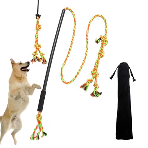 HYSHLC Reizangel Hunde, Reizangel für Hund Große Längenverstellbare, Aktives Hundespielzeug Unzerstörbar, Hundetraining mit Knotenspielzeug Grün und Orange