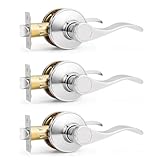 Probrico Interior Door Handle Lever Chrome Door Handles Passage Door Lever Handle, Closet Door Handle Polished Chrome Interior Keyless Door Handle for Hallway Closet Wave Style Reversible, 3 Pack