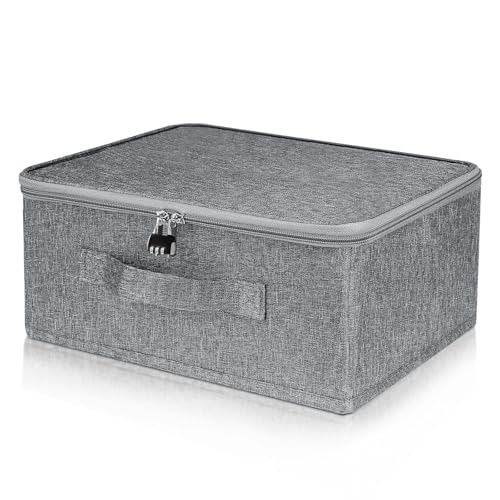 DONGFENGLION Abschließbare Box, Kiste mit Schloss, Faltbare Stoffbox mit Griffen, Abschliessbare Box mit Reißverschluss, Aufbewahrungsbox mit Deckel, Aufbewahrung für Kleidung, Spielzeug(40x30x21cm)