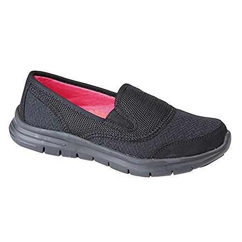 Dek Womens Textile Twin Elastic Gusset Leisure Shoe Trainers - Black Textile, Ladies UK 3 / EU 36