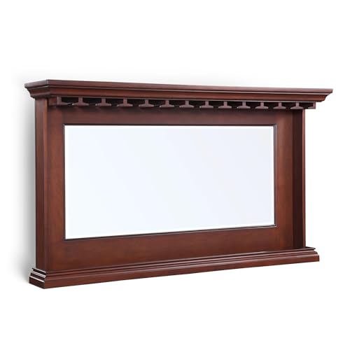 Hathaway Seville Back Bar Mirror - 62' x 35.5' Beveled Wall Mirror with Shelf & Built-In Stemware Holder, Wood Frame in Walnut Finish – Elegant Wall-Mounted Design for Bars and Dining Rooms