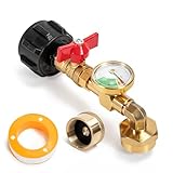 Propane Tank Adapter with Gauge, Propane Tank Connection Fitting, Perfect for BBQ and RV Camper, Solid Brass