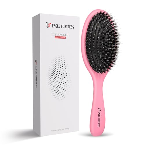 Glidease Matte Boar Bristle Hair Brush with Nylon Refined Smooth Bristle for Women, Men, and Kids – Effortless Detangler Hair Brush Ideal for Thick, Thin, Fine All Hair (Rose)