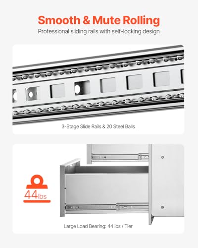 Image of VEVOR Outdoor Kitchen Drawers 13 inch W x 20.5 inch H x 21 inch D, Flush Mount Double BBQ Access Drawers with Stainless Steel Handle, BBQ Island for Outdoor Kitchens or Patio Grill Station