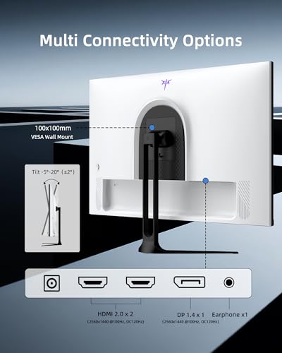 undefined KTC 32 Inch Computer Monitor 2K - 1440P IPS Monitor 120Hz, Adaptive Sync, 109% sRGB, HDR10, Eye Care, HDMI Displayport, Tilt, VESA Compatible, 100Hz PC Monitors for Home Office Gaming, White, H32D6 の商品画像 6