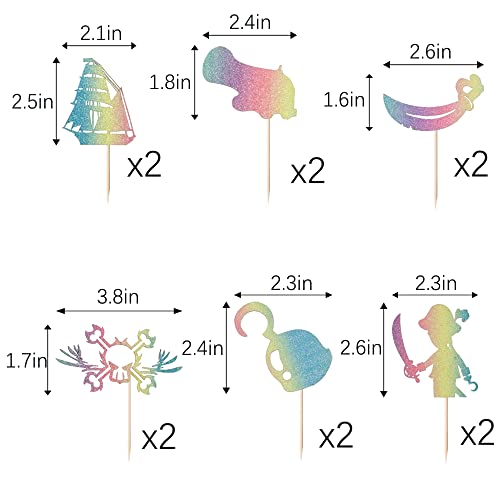 Color Flash Pirate Cake Topper，12-Piece Cartoon Theme Boys And Girls Birthday Party Paper Cup Cake Topper，Birthday Or Baby Shower Party Decorations #TOP1