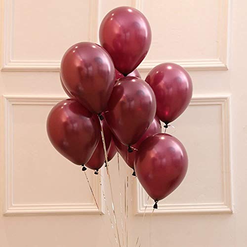 Image of AMFIN (Pack of 50) Burgandy Metallic Balloons with Matching Curling Ribbon for Birthday Decoration, Happy Birthday Balloons Decoration, Metallic Balloon Party Balloon,- Burgandy
