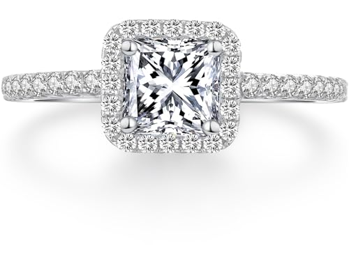 jiamiaoi Anillo de mujer chapado en oro blanco de 18 quilates, plata 925, anillos de compromiso de pareja, anillo de solitario de aniversario, anillo de promesa de boda, anillo de mujer
