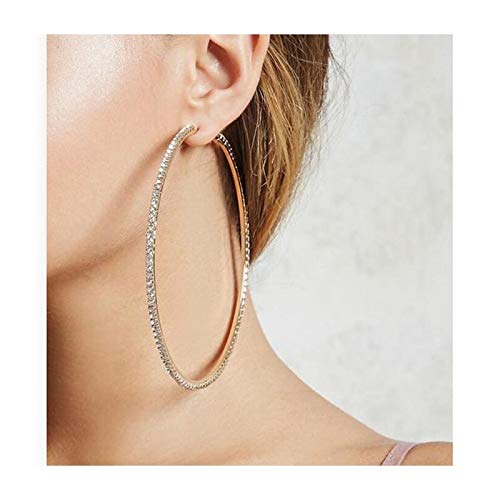 3 Pairs Rhinestone Hoop Earrings Silver Hoop Earrings For Women Girls Valentine's Day Gift (2.4'' 3.2'' 3.5'') #TOP2