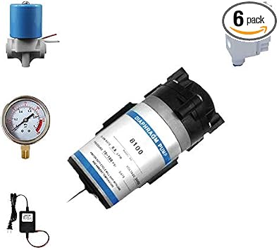Reverse Osmosis 100 GPD RO Booster Pump w/High Pressure Switch, Solenoid Valve, Pressure Gauge, 2 Connect Fittings - 1/4 OD x 3/8 MIP Elbow
