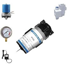 Reverse Osmosis 100 GPD RO Booster Pump w/High Pressure Switch, Solenoid Valve, Pressure Gauge, 2 Connect Fittings - 1/4 OD x 3/8 MIP Elbow