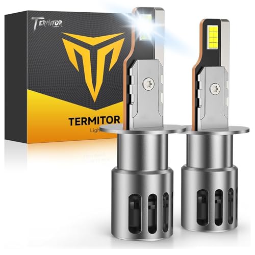 Termitor H1 Bulbs, 70,000LM 13X Ultra Brightness, 1:1 Halogen Size, 6500K Cool White, 10-Year Long Lifespan H1 Fog Light with Cooling Fan, IP68 Waterproof, Plug and Play No Adapter Needed, Pack of 2