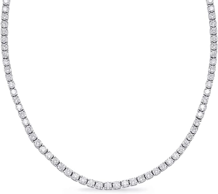 Houston Diamond District 3 to 20 Carat NATURAL REAL Round 17 "Uniform Straight Diamond Tennis Riviera Necklace Graduating Premium Collection 4 Prong (H-I Color, I1-I2 Clarity)