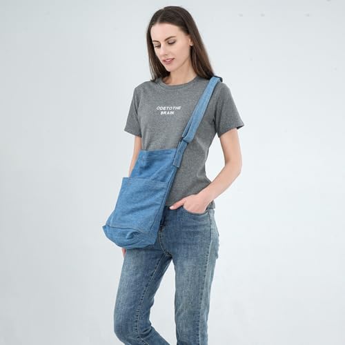 Bolso tipo Hobo de mezclilla ROUROU para mujer, bandolera y tote de gran capacidad miniatura 2