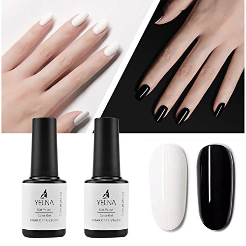 Yelna Nail Polish Set, 2 Colors 0.25 ounce/bottle, Black White Classic Color Vegan UV LED Gel Nail Polish, Gel Nail Kit for Salon, Halloween