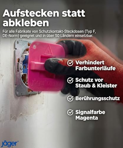 JÄGER 100x Steckdosen Malerschutz Wiederverwendbar, Steckdosenabdeckung zum Aufstecken statt Abkleben, Steckdosen Abdeckung Baustelle, Malerbedarf für Tapezieren & Renovierung, Made in Germany