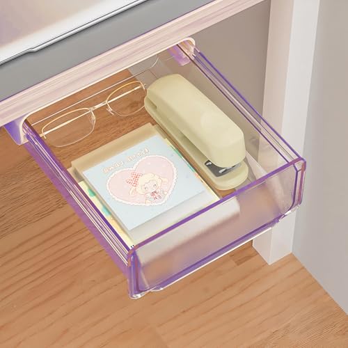 oddpod™ Premium Under The Table Hidden Drawer/Acrylic Desk Organiser for Home & Office - Purple (Small)