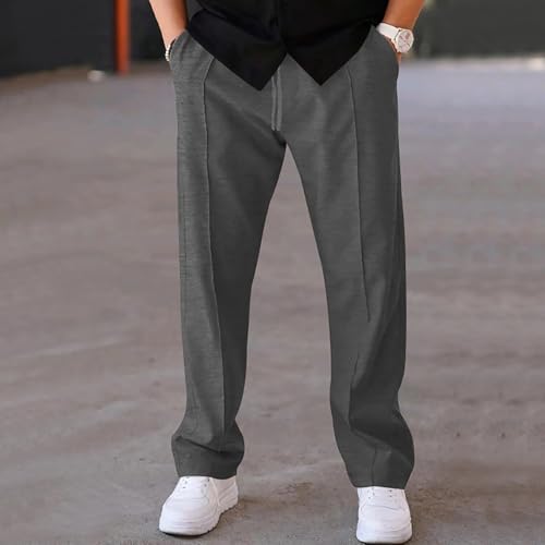 Hawyet Mens Casual Pants Ribbed Elastic Waist Drawstring Straight Leg Summer Pants Lightweight Basic Lounge Trousers2