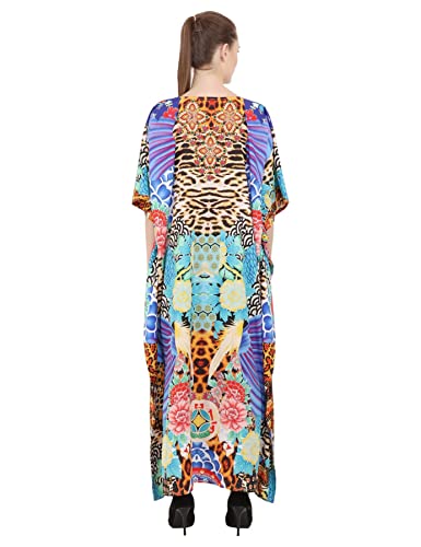 Image of Miss Lavish London Kaftan Dresses for Women,Beach Kaftan Coverups,Hawaiian Coverups for Women,Long Beach & Swimsuit Coverups,Plus Size African Caftan Dress,Moroccan Style Loungewear Multi M