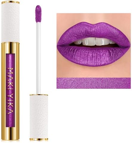 MAKI YIKA Purple Lipstick Liquid for Women Metallic Lipsticks Long Lasting