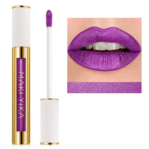 MAKI YIKA Purple Lipstick for Women Metallic Lipsticks for Mother Glitter Long Lasting Lipstick No Smudge No Transfer Liquid Lip Gloss (BR18 Amethyst)