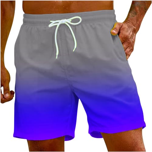 Casual Shorts for Men Gradient Summer Beach Elastic Waisted Quick Dry Swimming Running Drawstring Shorts