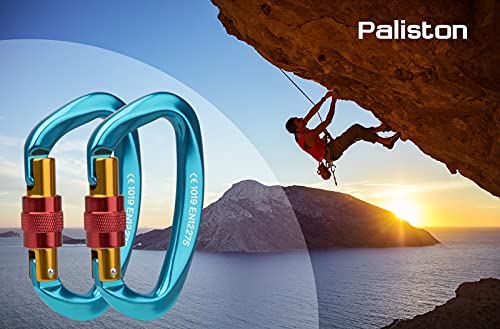 Locking Carabiner - 25Kn 5600Lb Climbing Carabiner Screw Gate D Shape Carabiner Blue (Pack Of 4) #TOP4