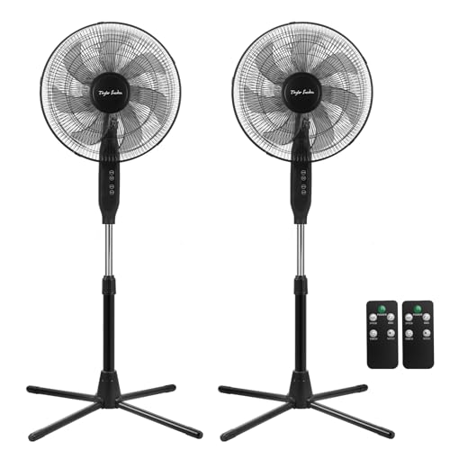 Taylor Swoden Ventilador de pie con Mando, 7 aspas. Potente y Silencioso, Pantalla LED, Timer 9H, 3 Velocidades y 3 Modos (Normal/Natural/Sleep), Oscilación de 80°, Altura Regulable, 43 cm, Negro *2