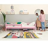 💛 Holzbett für Kinder - aus massiven Kiefernholz - Liegefläche 160 x 80 cm,  (detaillierte Abmessung finden Sie im Produktbilder), Farbe: Rosa.