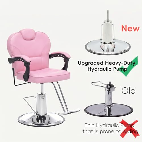 Image of Barber Chair with Heavy Duty Hydraulic Pump, Reclining Salon Chair for Hair Stylist, 360 Swivel 90-140 Backrest Reclining Chairs, Height Adjustable Hair Chair for Barbershop (Pink)