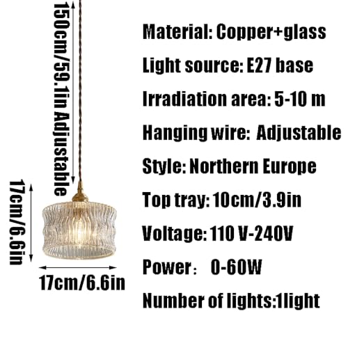 Lámpara colgante de cristal E27 estilo nórdico retro para estudio 8