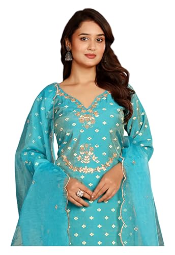 Kurta en organza brodé rose LookMark avec sa dupatta fluide