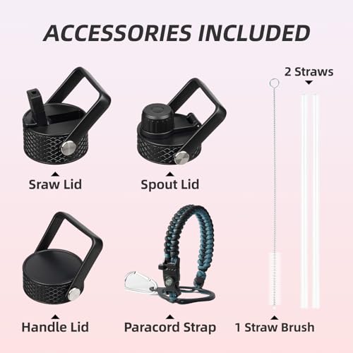 Image of BJPKPK 2 /3 Gallon Water Bottle with Straw Lid, 87oz Large, Stainless Steel Water Bottles with 3 Lids and Paracord Strap, Double Wall Vacuum Metal Jug, Army Green & Black
