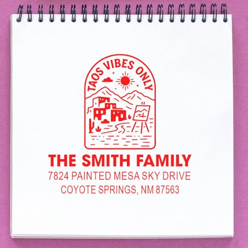 Taos Vibes Adobe Vista Handcrafted Pre-Inked Stamp, 1-5/8 Square for