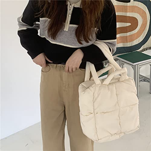 MadGrandeur Puffer Tote Bag Damen Glänzend Gesteppt Puffy Tote Bag Daunen Gepolsterte Schultertasche Süße Handtasche Ästhetische Handtasche, Z-weiß, Large