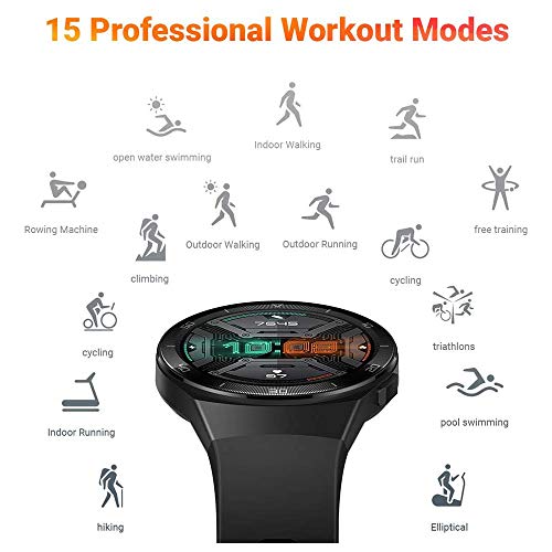 HUAWEI Watch GT 2e Bluetooth SmartWatch, Sport GPS 14 Days Working Fitness Tracker, Heart Rate Tracker, Blood Oxygen Monitor, Waterproof for Android and iOS, 46mm Graphite Black