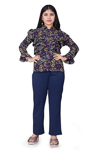 Image of Girls /Kids Printed Floral Designer Top and Palazzo Set Crop Top and Palazzo Set Printed /Fancy Palazzo and top Set for Girls with tie in Waist
