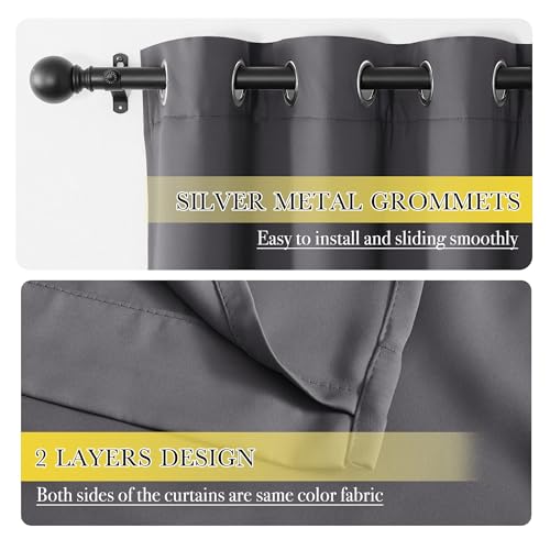 Image of NICETOWN 100% Blackout Curtains with Same Color Liners, Solid Thermal Insulated Full Blackout 2-Layer Lined Drapes, Energy Efficiency Window Draperies for Bedroom (2 Panels, 42 inch W x 63 inch L, Dark Grey)