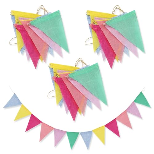 SZXMDKH 60 Flags 68 Feet Bunting Banner Multicolor Outdoor Waterproof Triangle Flags Imitated Linen Burlap Bunting Supply for Wedding Birthday Party Home Festival Decoration