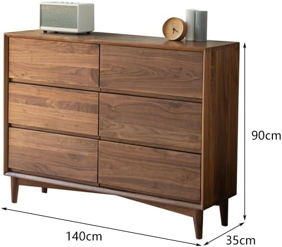 Kitchen Cabinet Solid Wood Chest of Drawers Walnut Simple Home Living Room Wall Drawer Rack Entrance Corridor Decorative Furniture Buffet Cabinet(140x35x90cm)